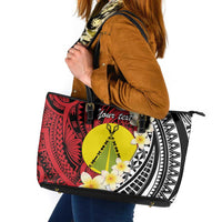 Sigave Chiefdom Wallis and Futuna Personalized Leather Tote Bag Frangipani Flowers Polynesian Pattern