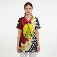 Sigave Chiefdom Wallis and Futuna Personalized Scrub Top Frangipani Flowers Polynesian Pattern - Polynesian Pride