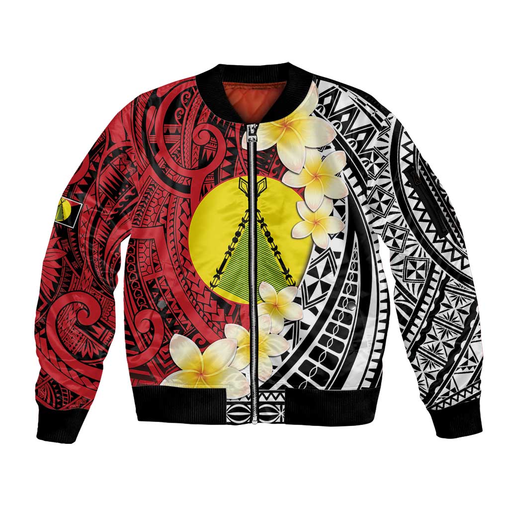 Sigave Chiefdom Wallis and Futuna Personalized Sleeve Zip Bomber Jacket Frangipani Flowers Polynesian Pattern