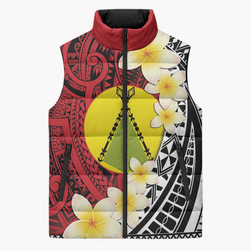Sigave Chiefdom Wallis and Futuna Personalized Sleeveless Puffer Jacket Frangipani Flowers Polynesian Pattern - Polynesian Pride