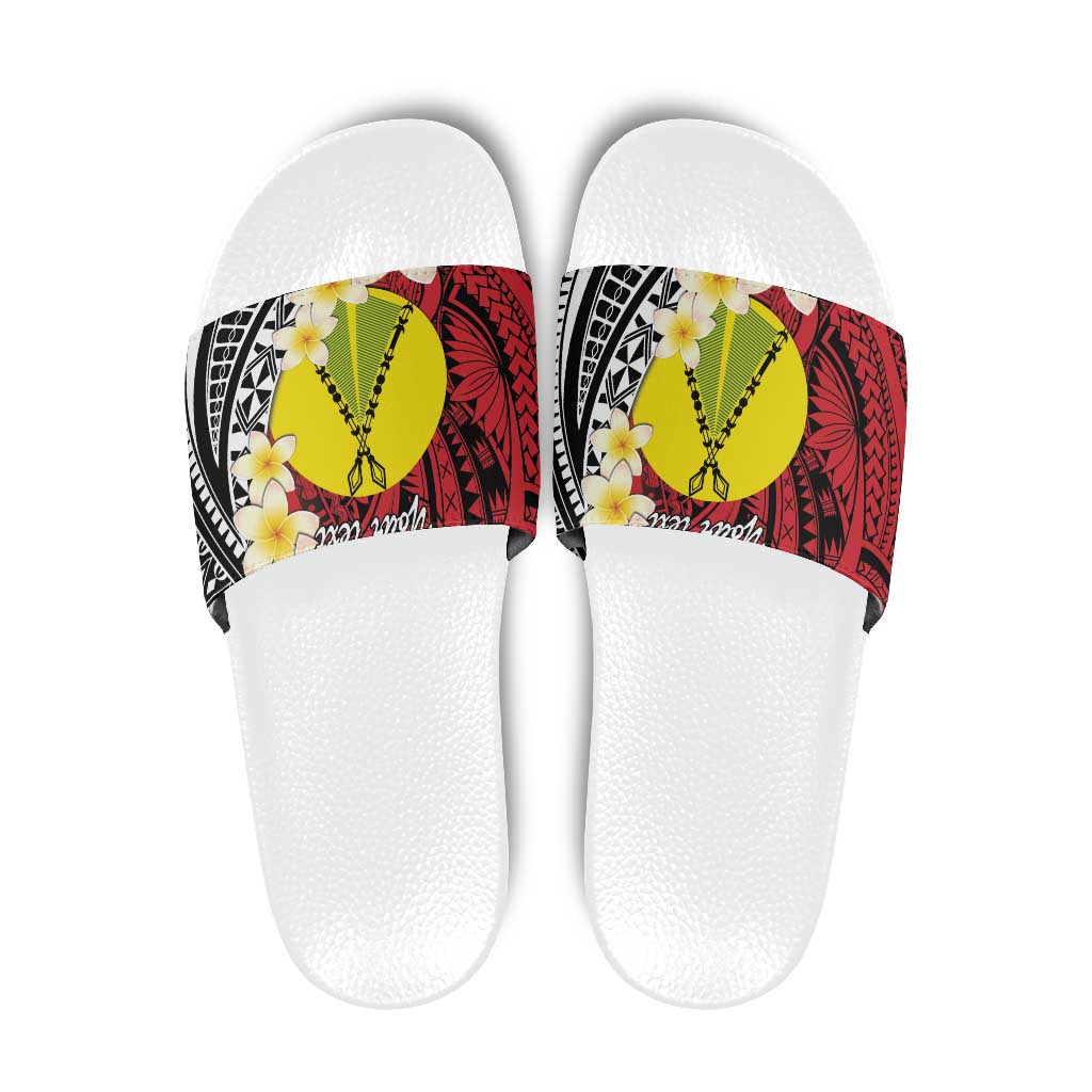 Sigave Chiefdom Wallis and Futuna Personalized Slide Sandals Frangipani Flowers Polynesian Pattern - Polynesian Pride
