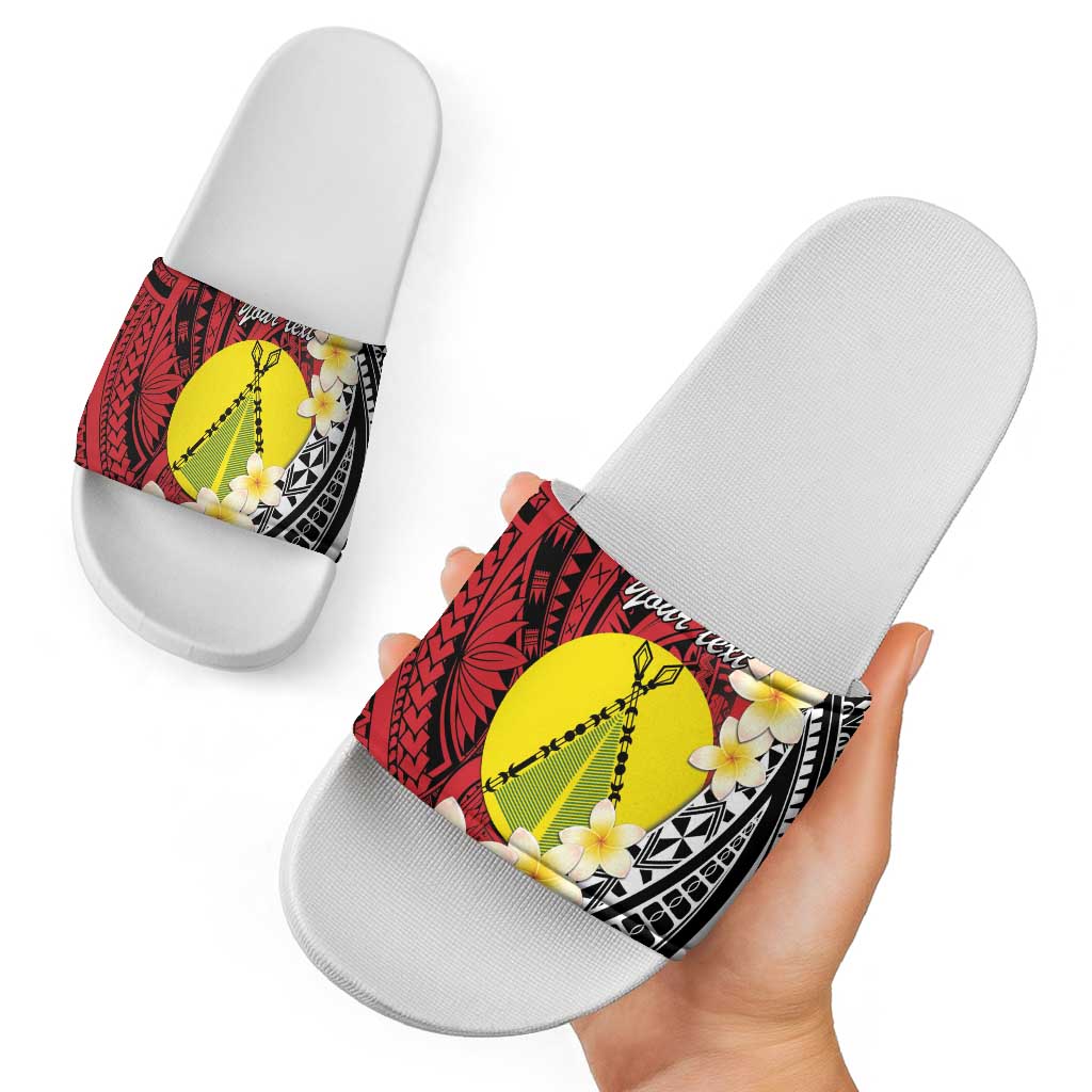 Sigave Chiefdom Wallis and Futuna Personalized Slide Sandals Frangipani Flowers Polynesian Pattern - Polynesian Pride