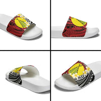 Sigave Chiefdom Wallis and Futuna Personalized Slide Sandals Frangipani Flowers Polynesian Pattern - Polynesian Pride