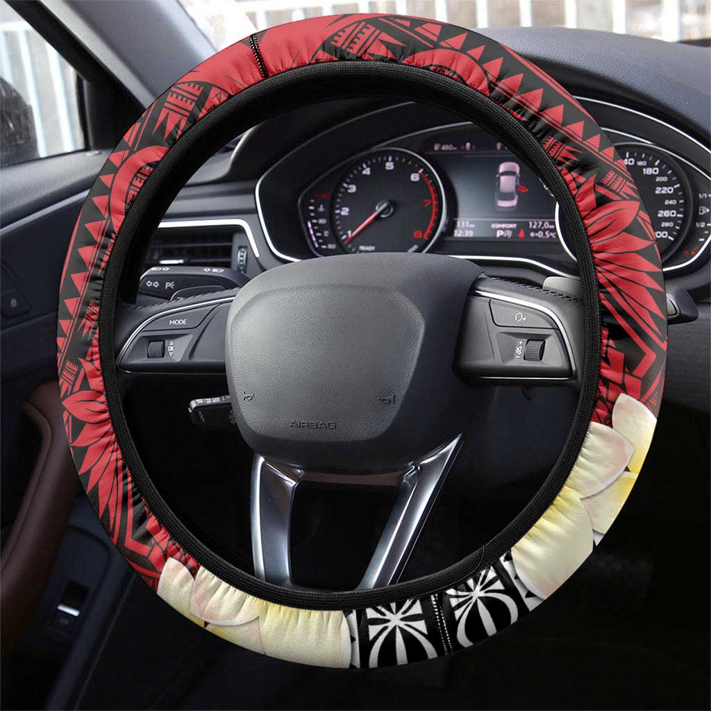Sigave Chiefdom Wallis and Futuna Steering Wheel Cover Frangipani Flowers Polynesian Pattern