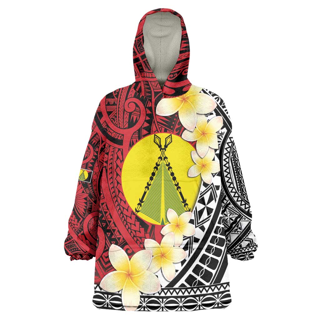 Sigave Chiefdom Wallis and Futuna Personalized Wearable Blanket Hoodie Frangipani Flowers Polynesian Pattern