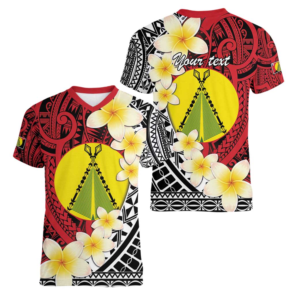Sigave Chiefdom Wallis and Futuna Personalized Women V-Neck T-Shirt Frangipani Flowers Polynesian Pattern