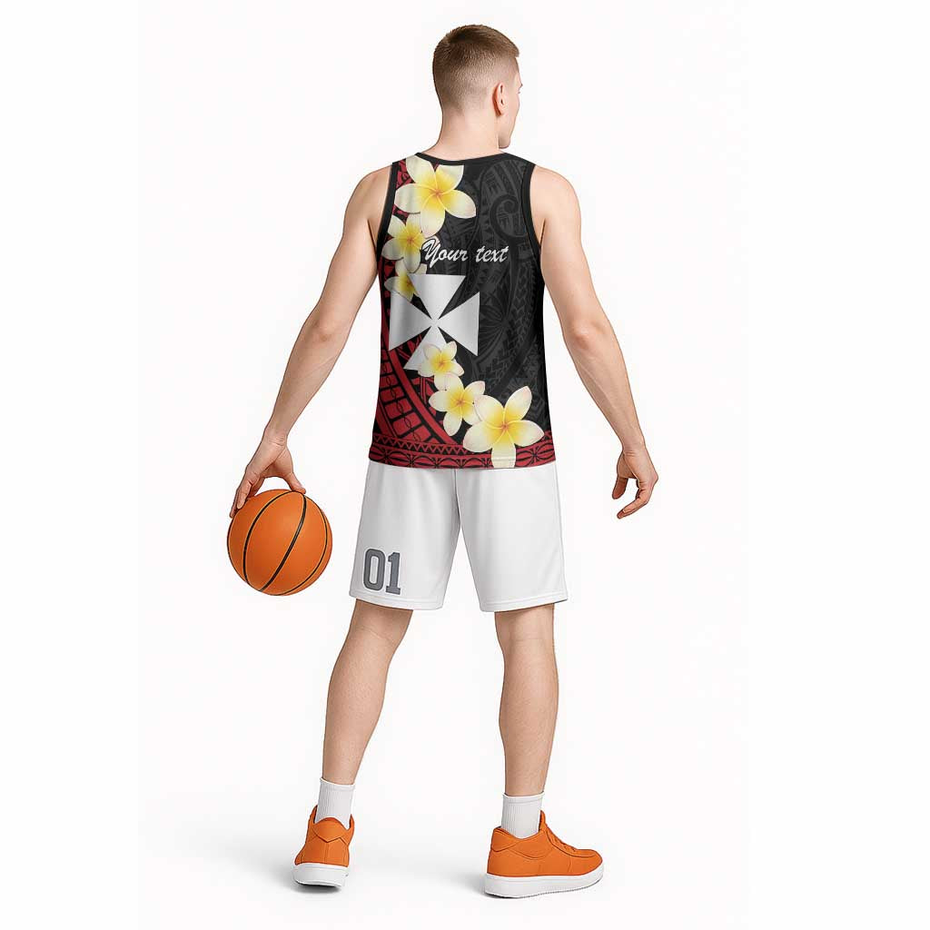Uvea Chiefdom Wallis and Futuna Personalized Basketball Jersey Frangipani Flowers Polynesian Pattern - Polynesian Pride