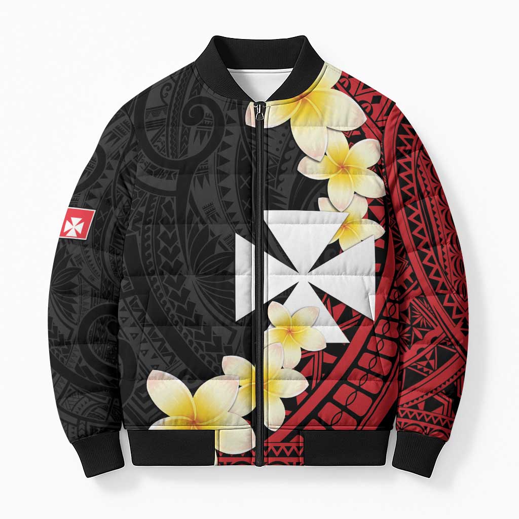 Uvea Chiefdom Wallis and Futuna Personalized Bomber Puffer Jacket Frangipani Flowers Polynesian Pattern - Polynesian Pride