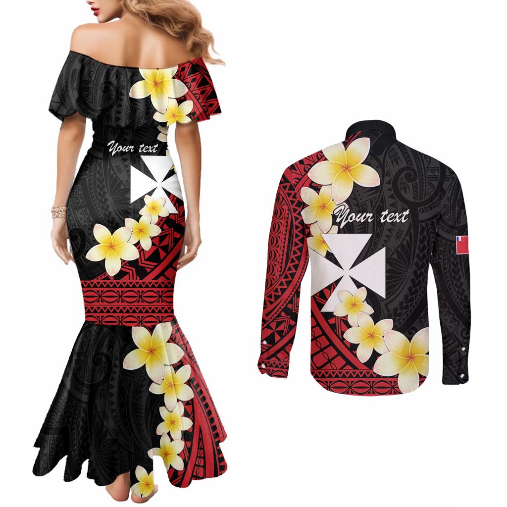 Uvea Chiefdom Wallis and Futuna Personalized Couples Matching Mermaid Dress and Long Sleeve Button Shirt Frangipani Flowers Polynesian Pattern
