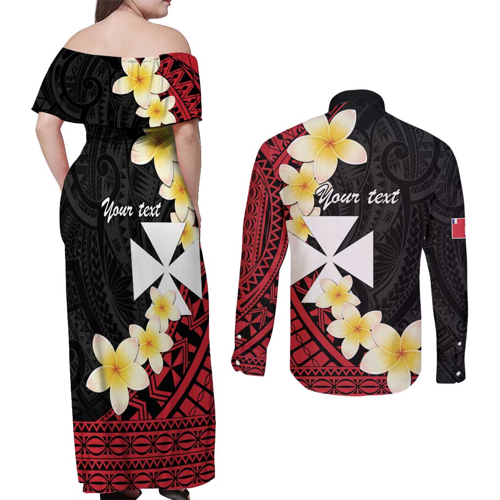 Uvea Chiefdom Wallis and Futuna Personalized Couples Matching Off Shoulder Maxi Dress and Long Sleeve Button Shirt Frangipani Flowers Polynesian Pattern