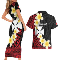 Uvea Chiefdom Wallis and Futuna Personalized Couples Matching Short Sleeve Bodycon Dress and Hawaiian Shirt Frangipani Flowers Polynesian Pattern