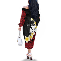 Uvea Chiefdom Wallis and Futuna Personalized Family Matching Off The Shoulder Long Sleeve Dress and Hawaiian Shirt Frangipani Flowers Polynesian Pattern