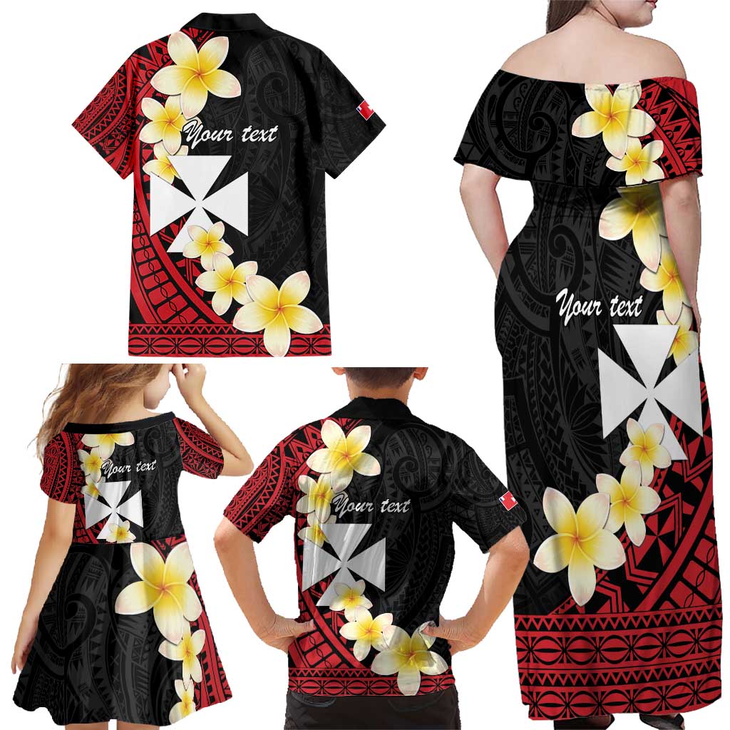 Uvea Chiefdom Wallis and Futuna Personalized Family Matching Off Shoulder Maxi Dress and Hawaiian Shirt Frangipani Flowers Polynesian Pattern