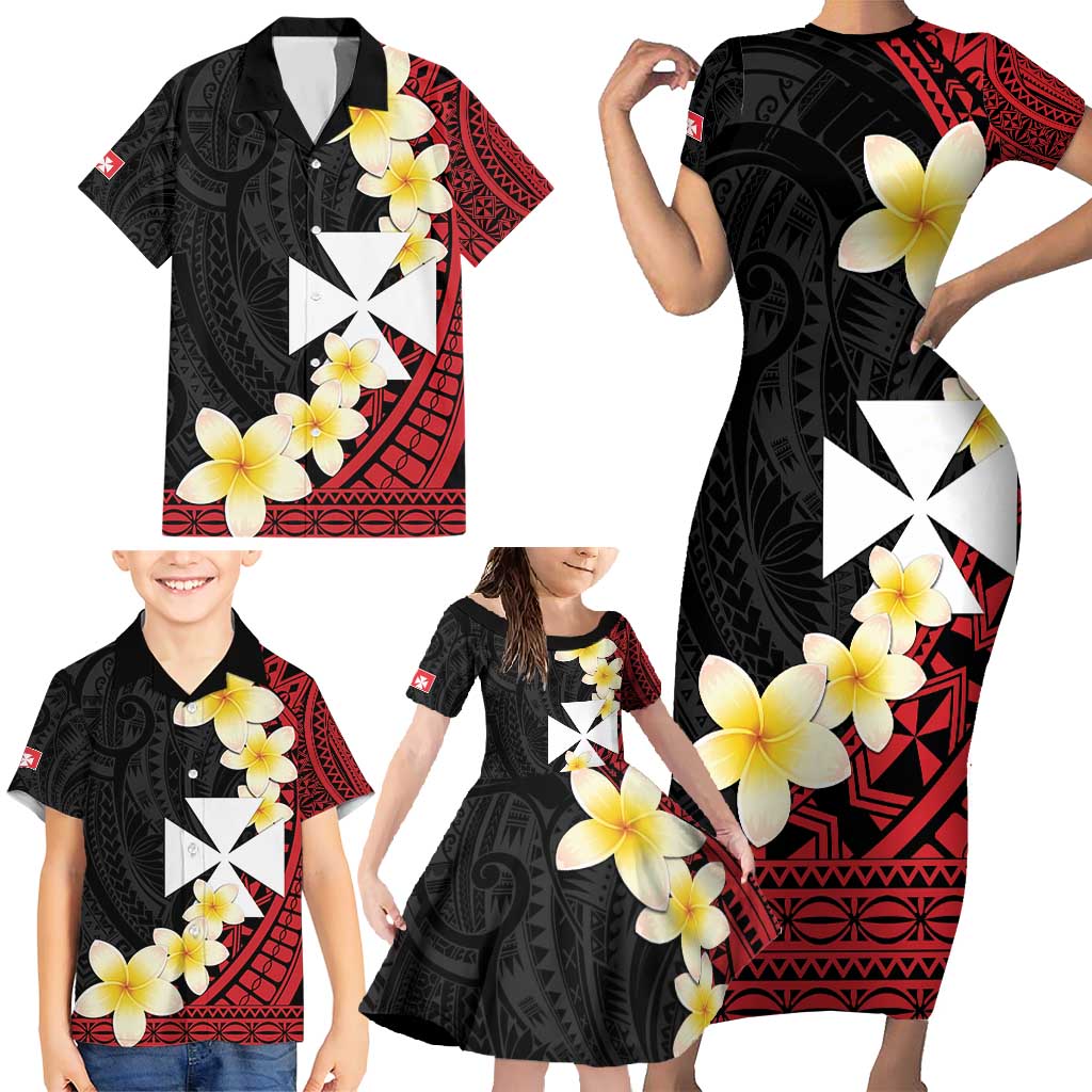 Uvea Chiefdom Wallis and Futuna Personalized Family Matching Short Sleeve Bodycon Dress and Hawaiian Shirt Frangipani Flowers Polynesian Pattern