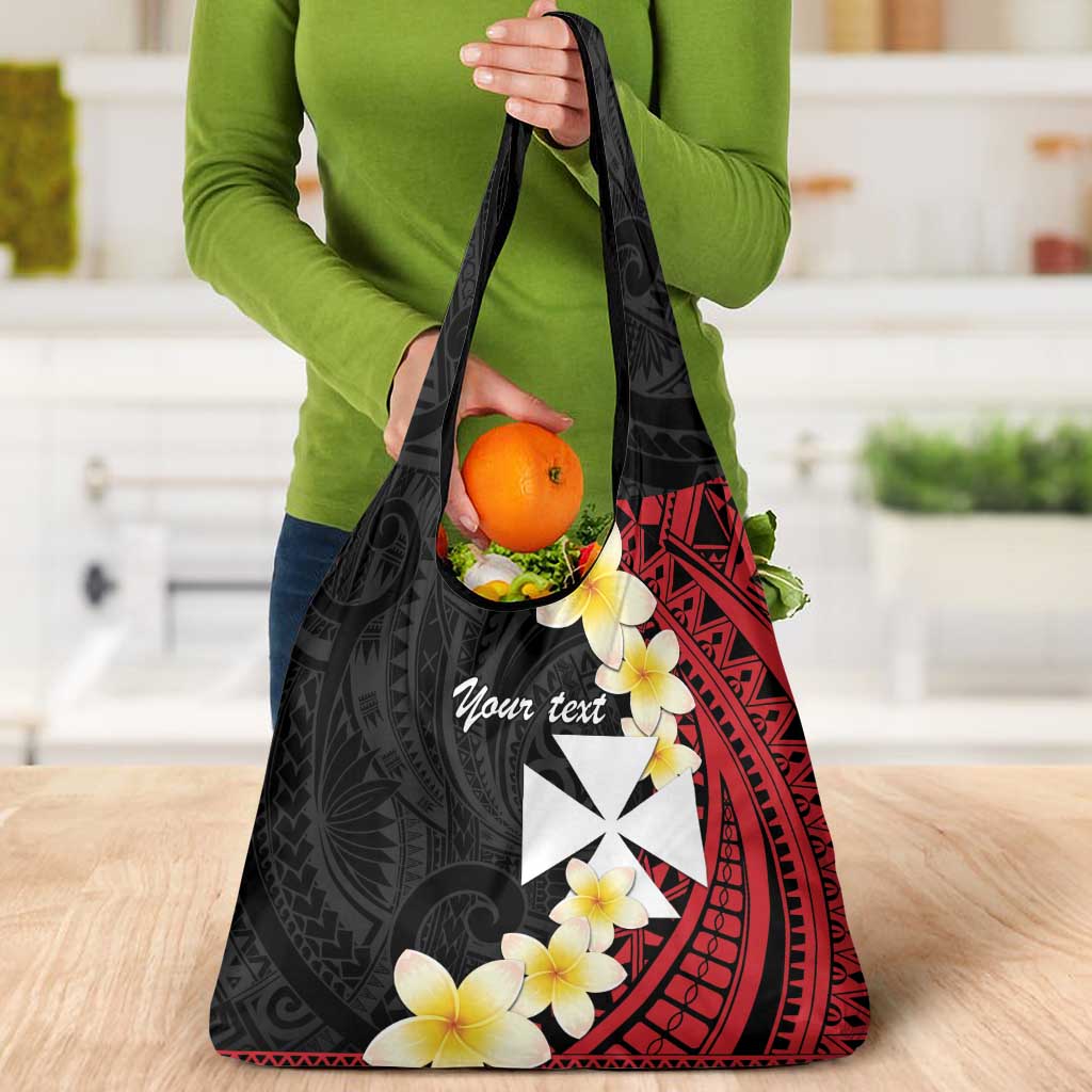 Uvea Chiefdom Wallis and Futuna Personalized Grocery Bag Frangipani Flowers Polynesian Pattern