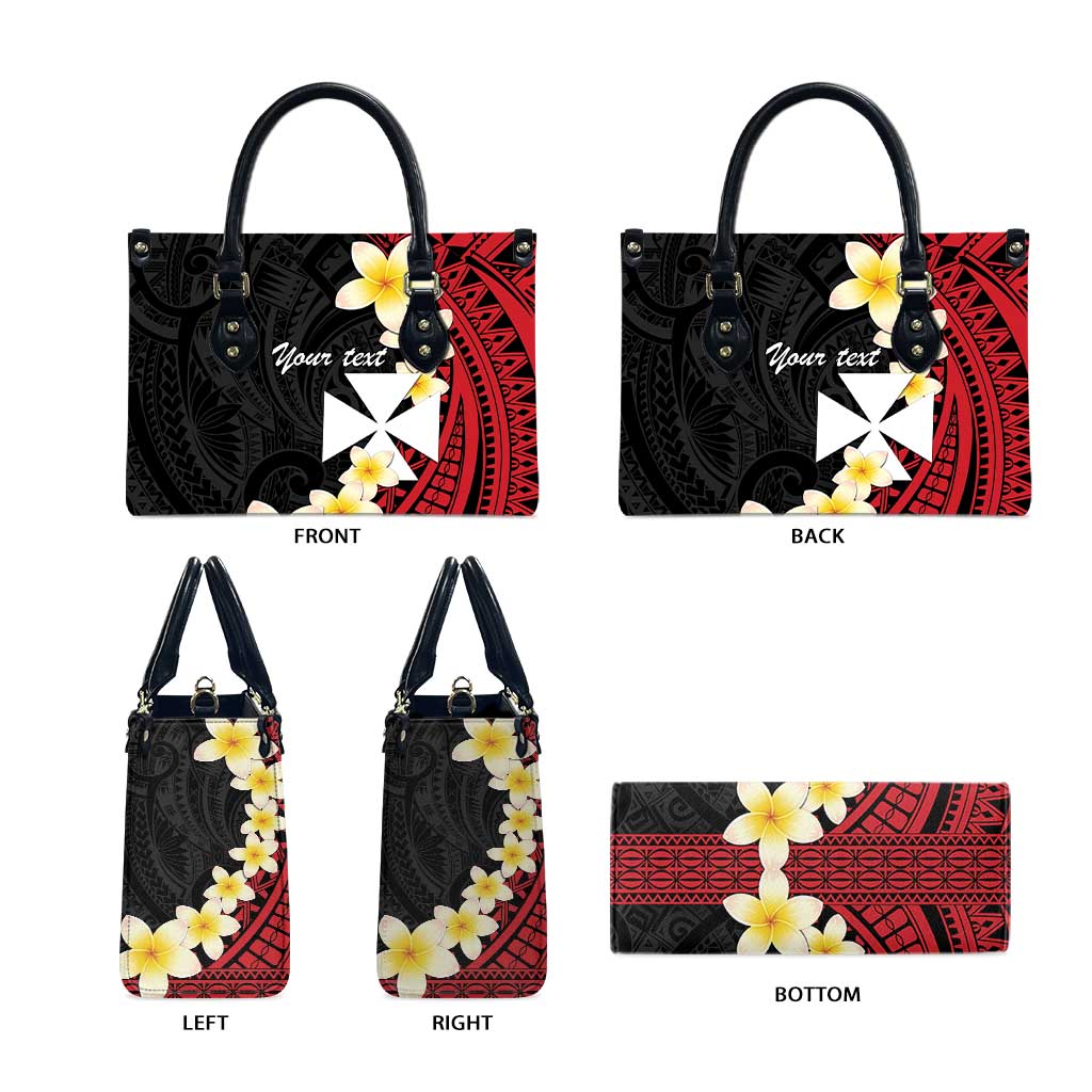 Uvea Chiefdom Wallis and Futuna Personalized Leather Bag Frangipani Flowers Polynesian Pattern - Polynesian Pride