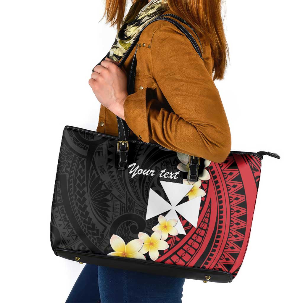 Uvea Chiefdom Wallis and Futuna Personalized Leather Tote Bag Frangipani Flowers Polynesian Pattern