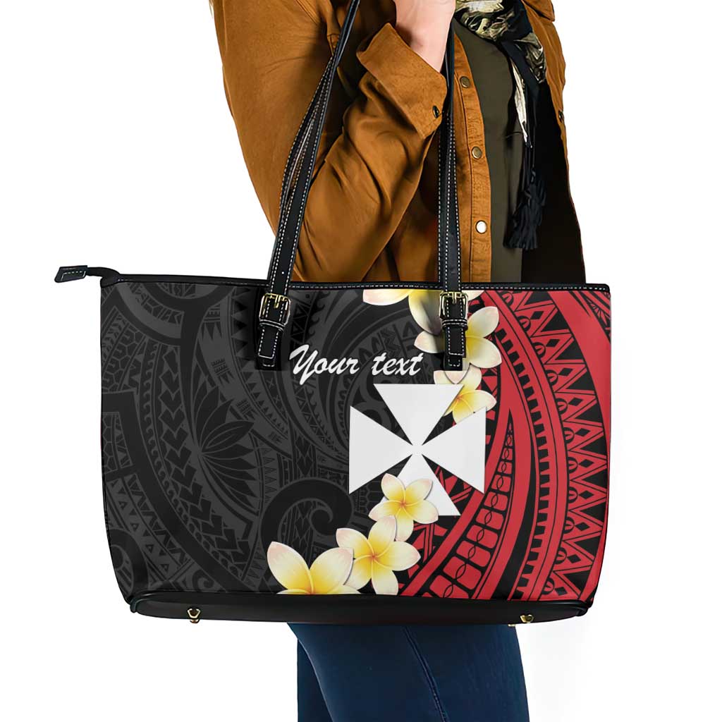Uvea Chiefdom Wallis and Futuna Personalized Leather Tote Bag Frangipani Flowers Polynesian Pattern