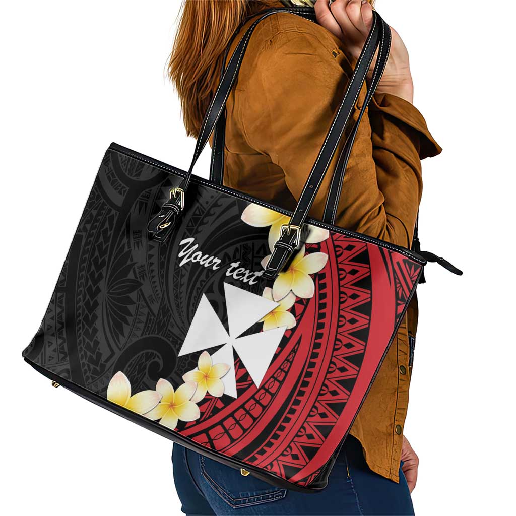 Uvea Chiefdom Wallis and Futuna Personalized Leather Tote Bag Frangipani Flowers Polynesian Pattern