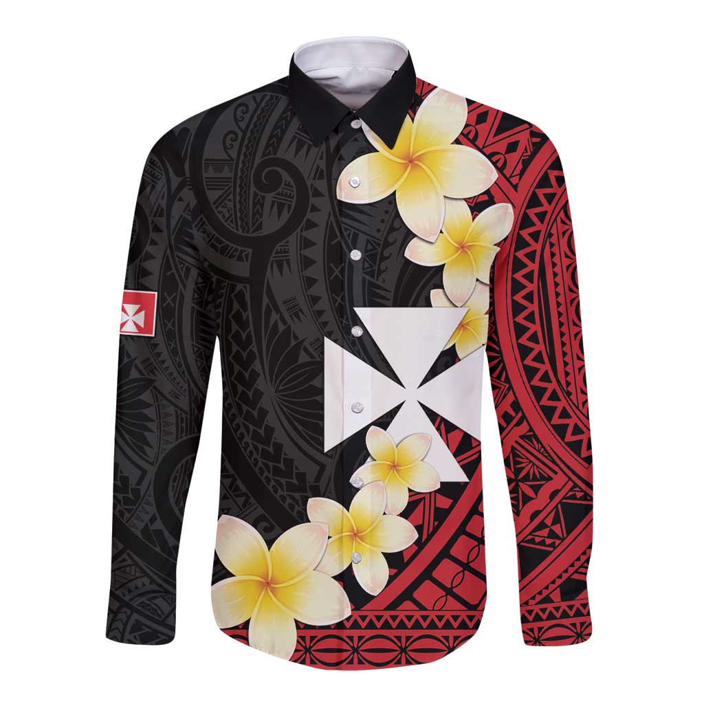 Uvea Chiefdom Wallis and Futuna Personalized Long Sleeve Button Shirt Frangipani Flowers Polynesian Pattern