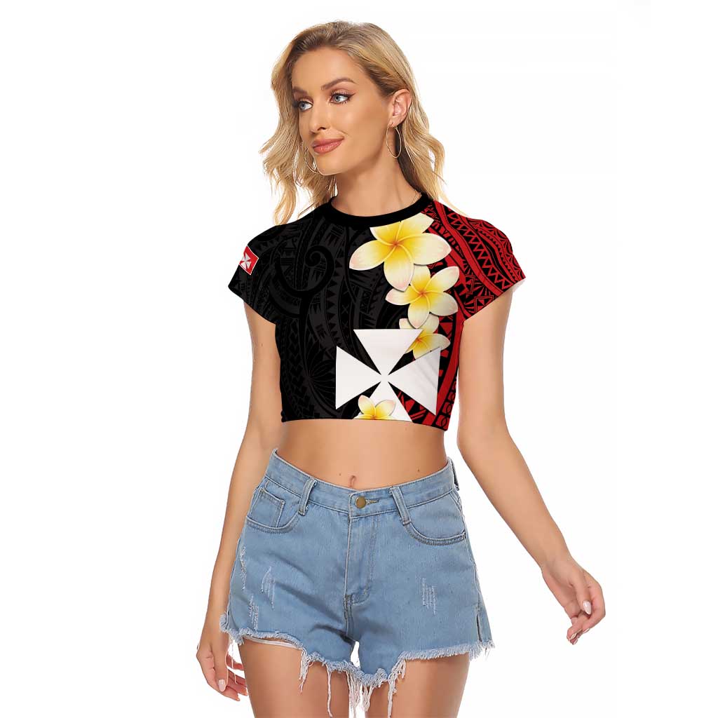 Uvea Chiefdom Wallis and Futuna Personalized Raglan Cropped T Shirt Frangipani Flowers Polynesian Pattern LT9 Female Red - Polynesian Pride