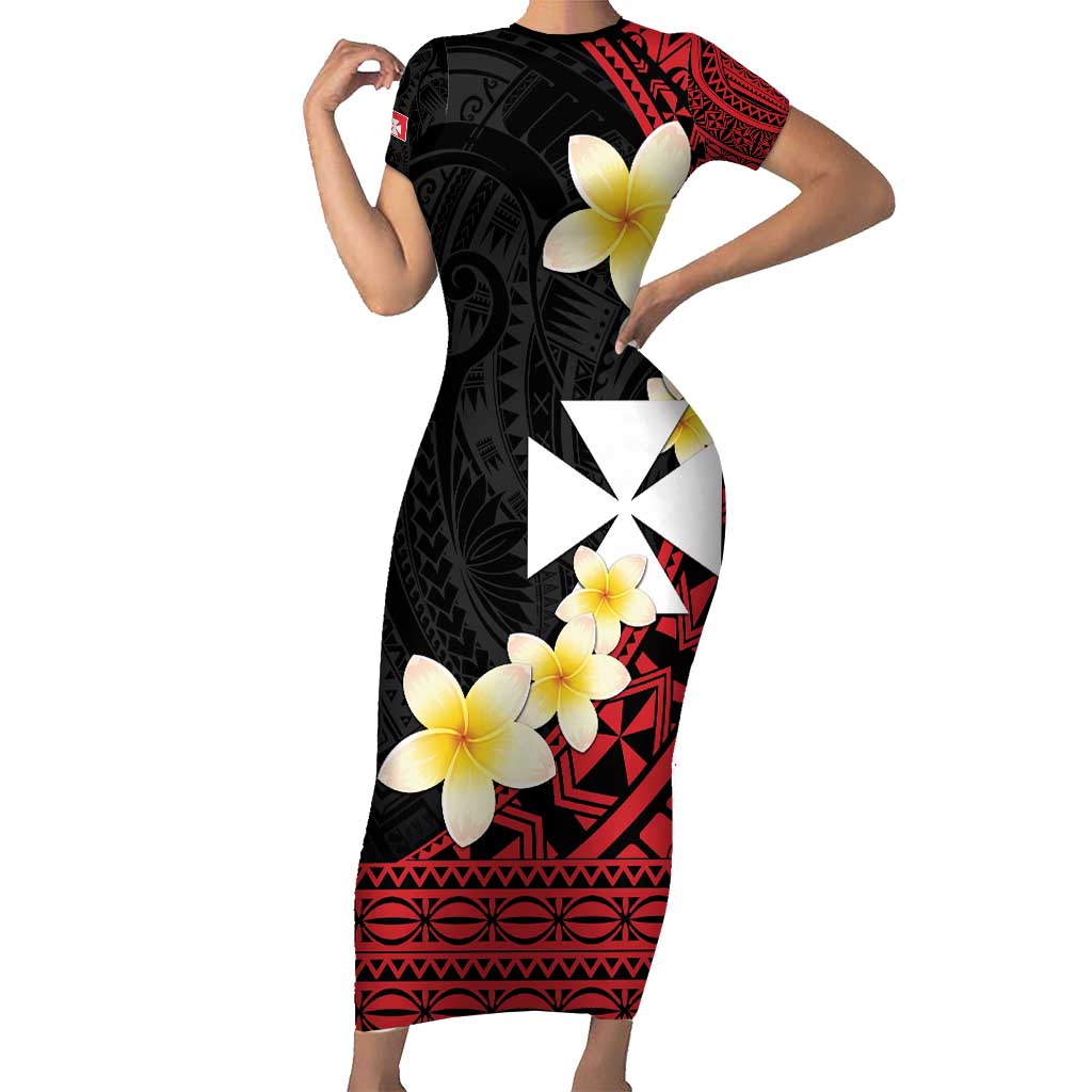 Uvea Chiefdom Wallis and Futuna Personalized Short Sleeve Bodycon Dress Frangipani Flowers Polynesian Pattern