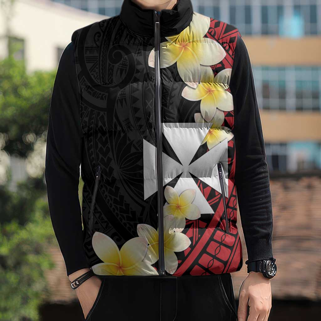 Uvea Chiefdom Wallis and Futuna Personalized Sleeveless Puffer Jacket Frangipani Flowers Polynesian Pattern - Polynesian Pride