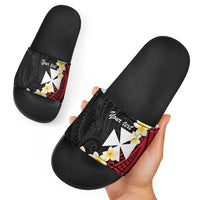 Uvea Chiefdom Wallis and Futuna Personalized Slide Sandals Frangipani Flowers Polynesian Pattern - Polynesian Pride