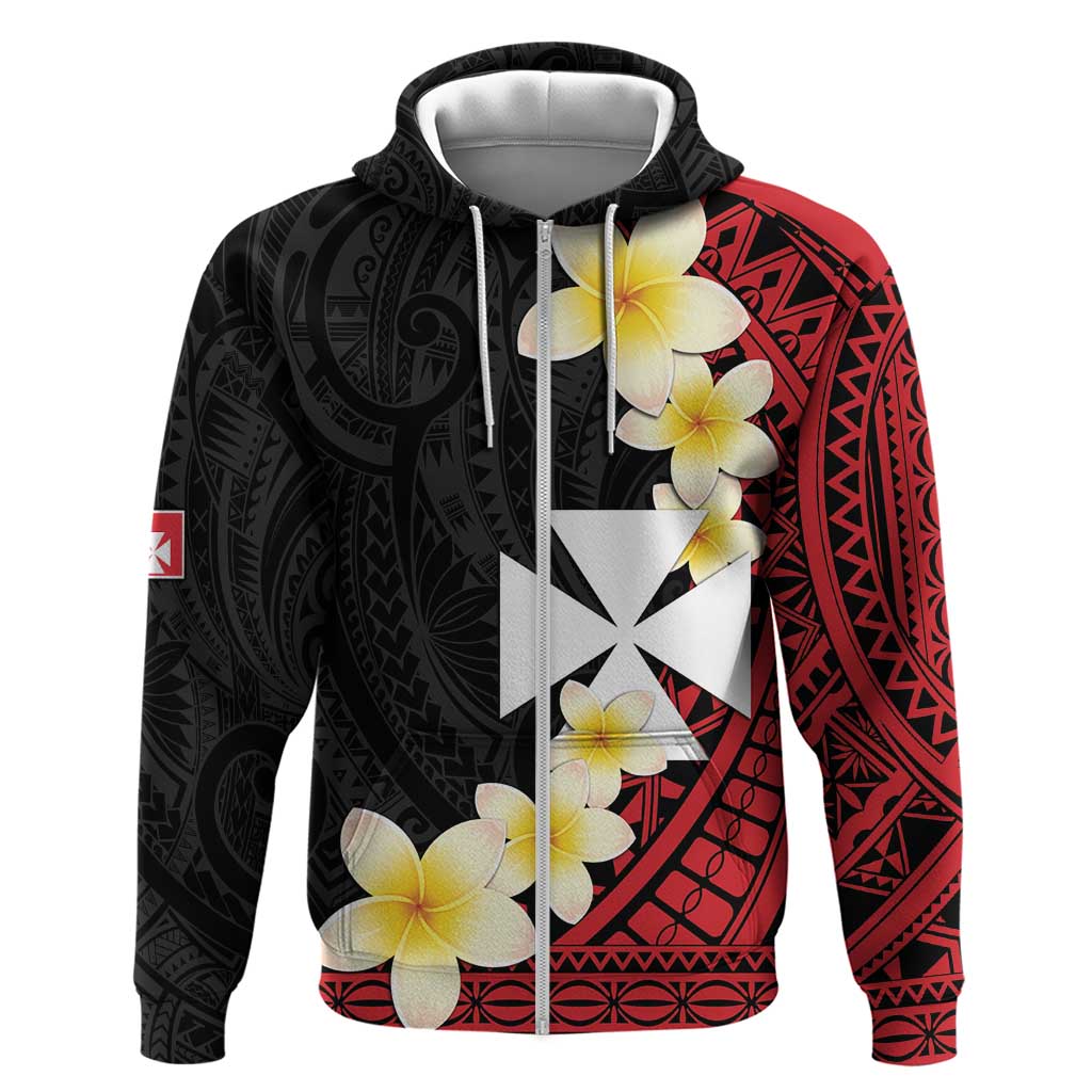Uvea Chiefdom Wallis and Futuna Personalized Zip Hoodie Frangipani Flowers Polynesian Pattern