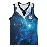 New Zealand Nurses RN Personalised Basketball Jersey Galaxy Stethoscope Maori Motif