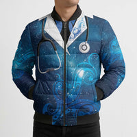 New Zealand Nurses RN Personalised Bomber Puffer Jacket Galaxy Stethoscope Maori Motif