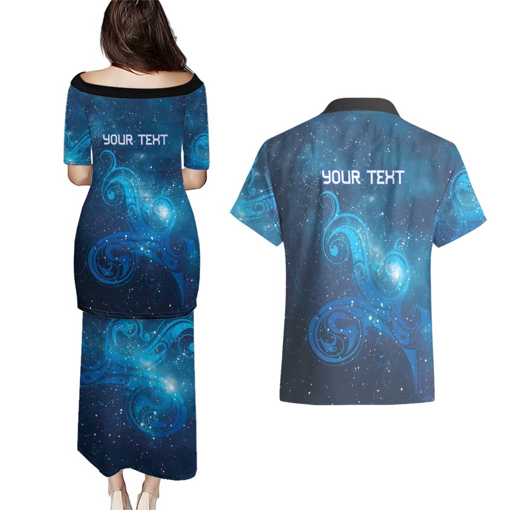 New Zealand Nurses RN Personalised Couples Matching Puletasi and Hawaiian Shirt Galaxy Stethoscope Maori Motif