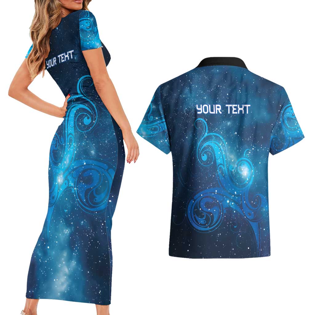 New Zealand Nurses RN Personalised Couples Matching Short Sleeve Bodycon Dress and Hawaiian Shirt Galaxy Stethoscope Maori Motif LT9 - Polynesian Pride