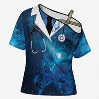 New Zealand Nurses RN Personalised Cross Shoulder Shirt Galaxy Stethoscope Maori Motif
