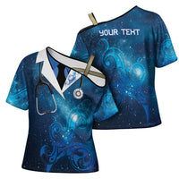 New Zealand Nurses RN Personalised Cross Shoulder Shirt Galaxy Stethoscope Maori Motif