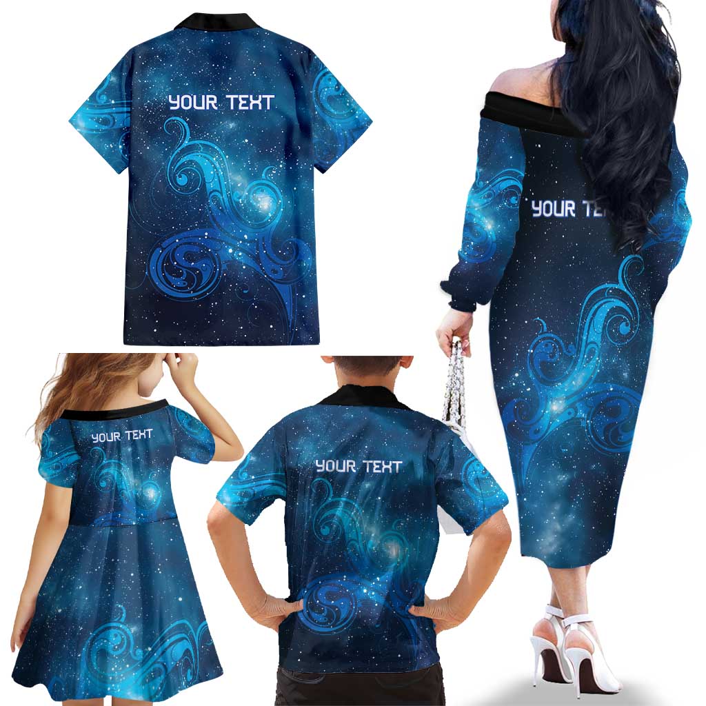 New Zealand Nurses RN Personalised Family Matching Off The Shoulder Long Sleeve Dress and Hawaiian Shirt Galaxy Stethoscope Maori Motif LT9 - Polynesian Pride