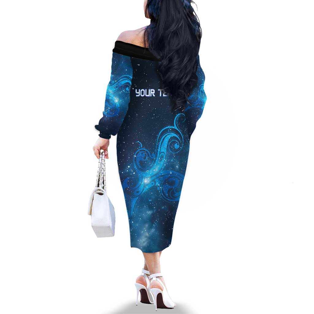 New Zealand Nurses RN Personalised Family Matching Off The Shoulder Long Sleeve Dress and Hawaiian Shirt Galaxy Stethoscope Maori Motif LT9 - Polynesian Pride