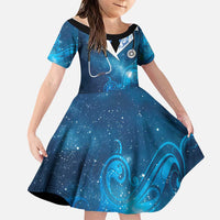 New Zealand Nurses RN Personalised Family Matching Off Shoulder Maxi Dress and Hawaiian Shirt Galaxy Stethoscope Maori Motif LT9 Daughter's Dress Galaxy - Polynesian Pride
