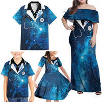 New Zealand Nurses RN Personalised Family Matching Off Shoulder Maxi Dress and Hawaiian Shirt Galaxy Stethoscope Maori Motif LT9 - Polynesian Pride