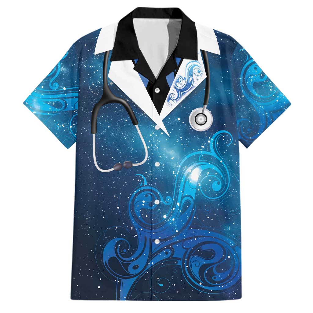 New Zealand Nurses RN Personalised Family Matching Off Shoulder Maxi Dress and Hawaiian Shirt Galaxy Stethoscope Maori Motif LT9 Dad's Shirt - Short Sleeve Galaxy - Polynesian Pride