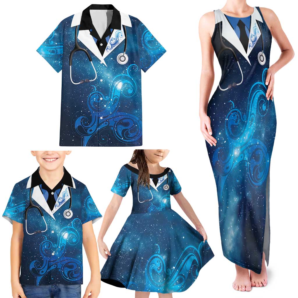 New Zealand Nurses RN Personalised Family Matching Tank Maxi Dress and Hawaiian Shirt Galaxy Stethoscope Maori Motif LT9 - Polynesian Pride