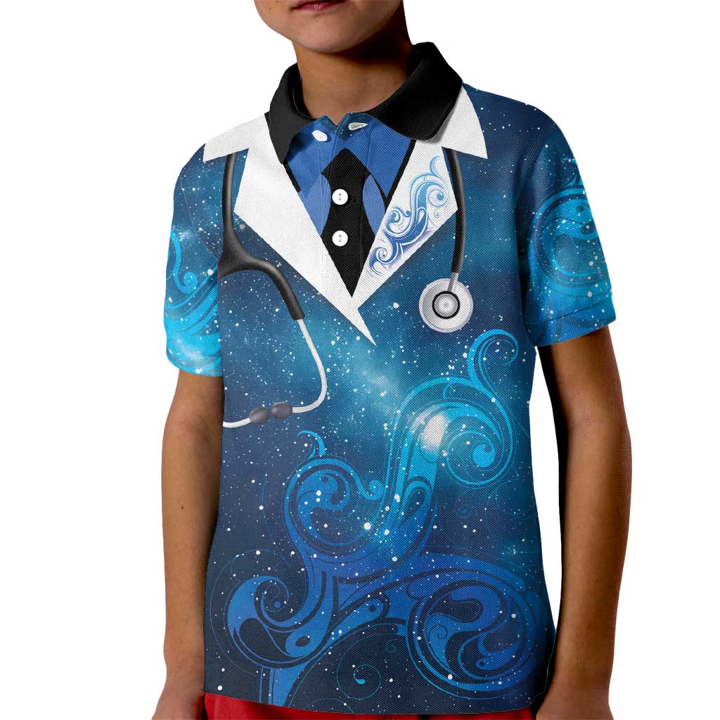New Zealand Nurses RN Personalised Kid Polo Shirt Galaxy Stethoscope Maori Motif