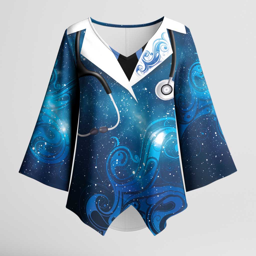 New Zealand Nurses RN Personalised Kimono Sleeve Blouse Galaxy Stethoscope Maori Motif