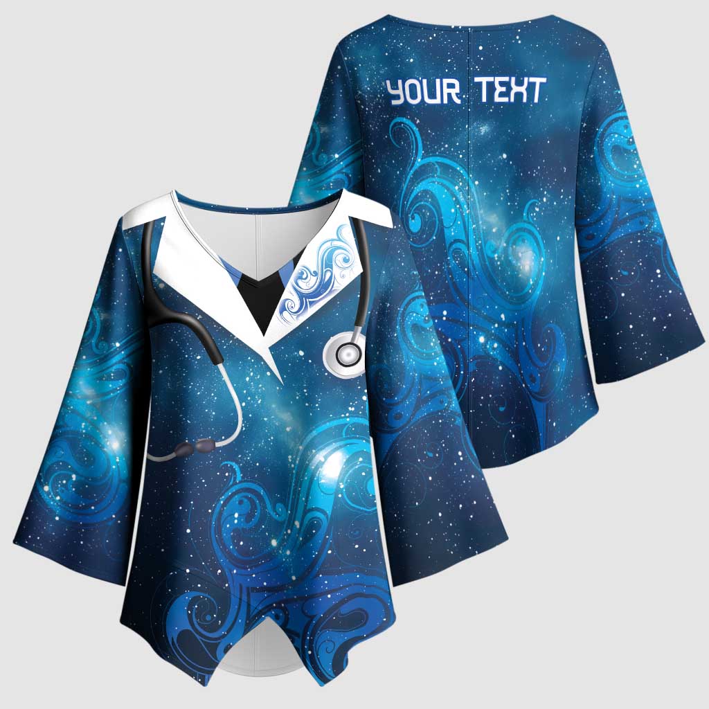 New Zealand Nurses RN Personalised Kimono Sleeve Blouse Galaxy Stethoscope Maori Motif