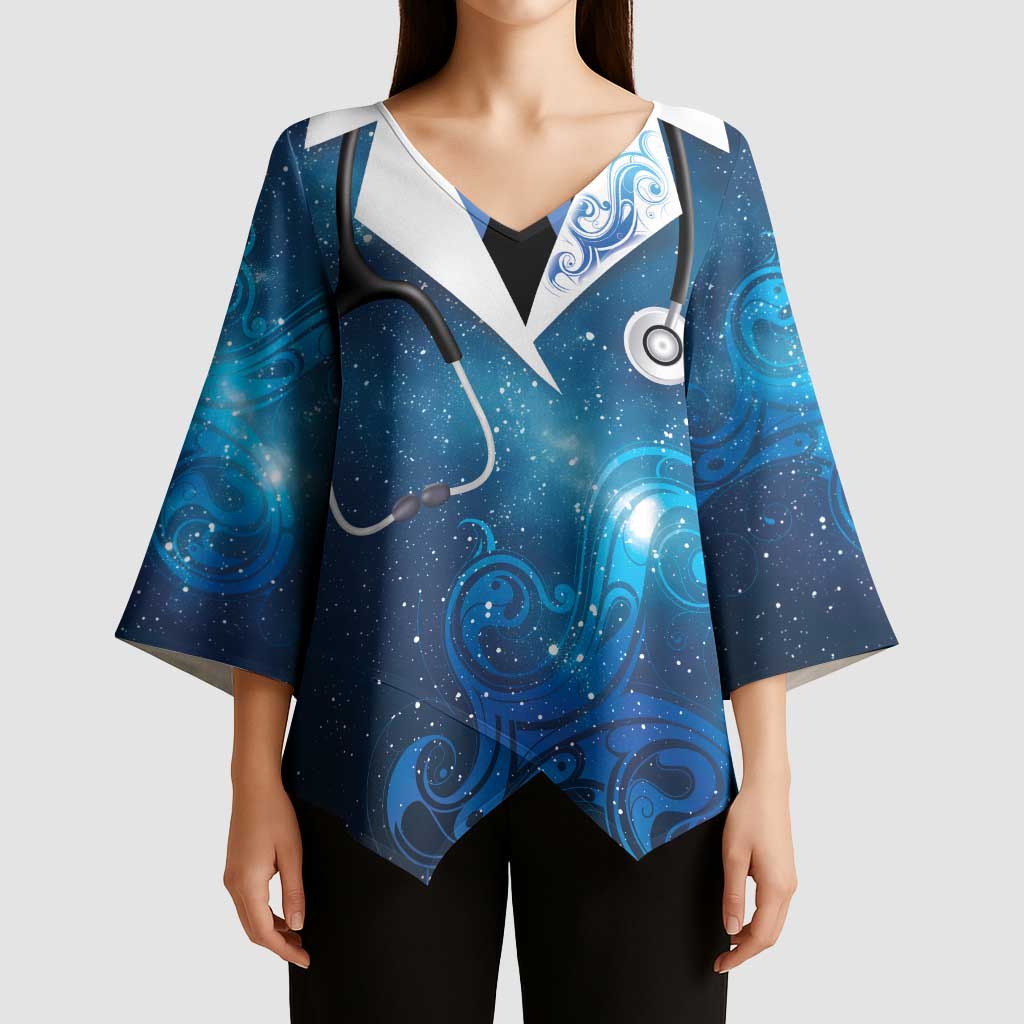 New Zealand Nurses RN Personalised Kimono Sleeve Blouse Galaxy Stethoscope Maori Motif