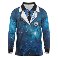 New Zealand Nurses RN Personalised Long Sleeve Polo Shirt Galaxy Stethoscope Maori Motif