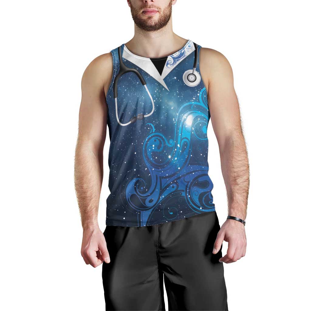 New Zealand Nurses RN Personalised Men Tank Top Galaxy Stethoscope Maori Motif
