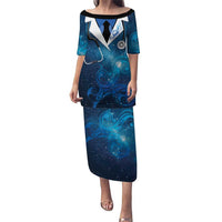 New Zealand Nurses RN Personalised Puletasi Galaxy Stethoscope Maori Motif