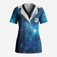 New Zealand Nurses RN Personalised Scrub Top Galaxy Stethoscope Maori Motif