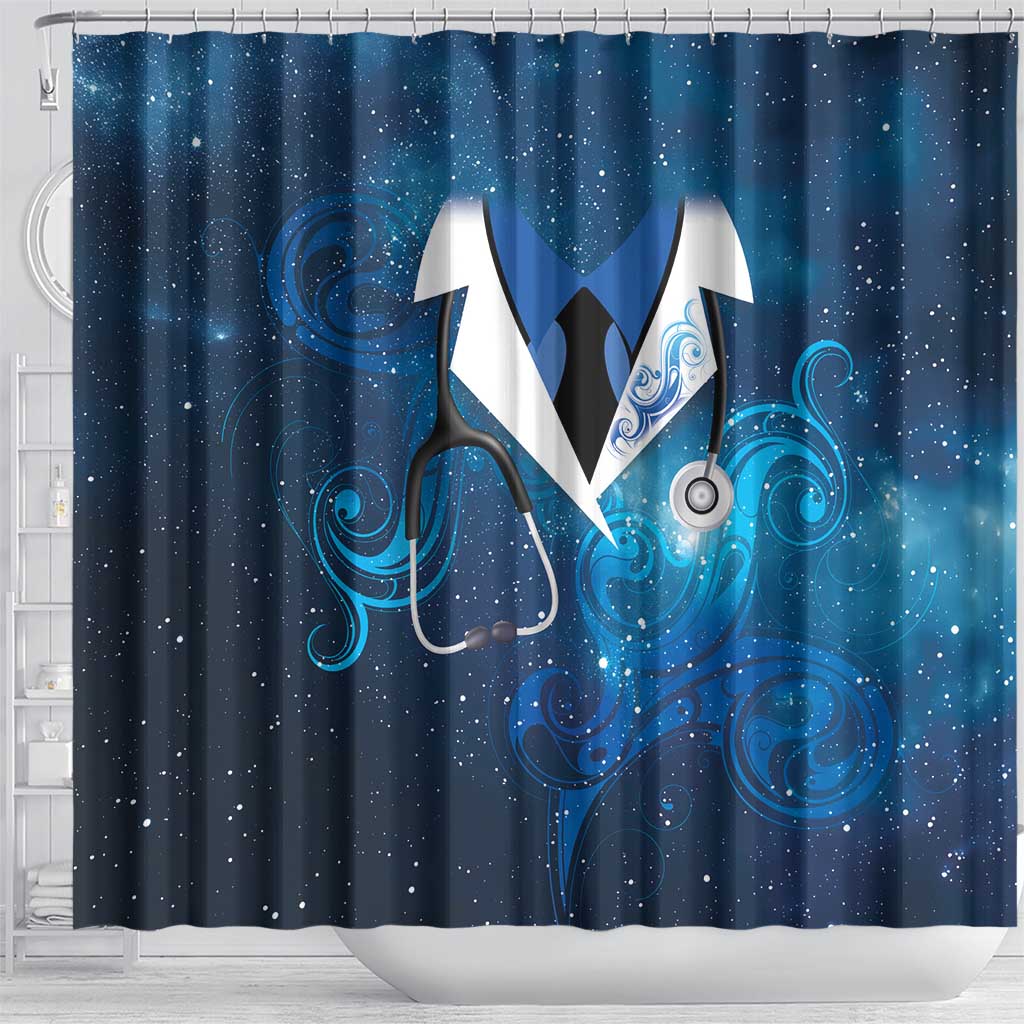 New Zealand Nurses RN Shower Curtain Galaxy Stethoscope Maori Motif